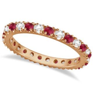 Diamond and Ruby Eternity Band Stackable Ring For Women 14K White Gold (0.51ct): Allurez: Jewelry