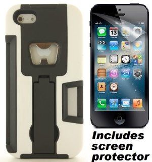 White Black Hard Soft Gel Dual Layer Rugged Cover Case & Screen Protector for Apple iPhone 5: Cell Phones & Accessories