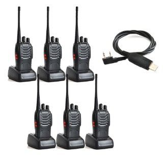 Baofeng BF 888S UHF 400 470MHz 16CH CTCSS/DCS With Earpiece Hand Held Mobile Amateur Radio Walkie Talkie 2 Way Radio Long Range Black 6 Pack and USB Programming Cable : Frs Two Way Radios : Car Electronics