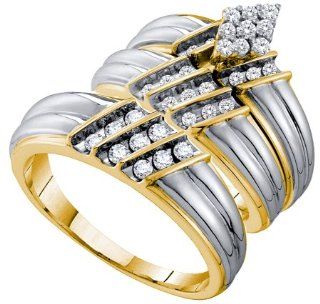 0.74 Carat (ctw) 14k Yellow Gold Round White Diamond Men's & Women's Bridal Fashion Ring Trio Set 3/4 CT: Wedding Ring Sets: Jewelry