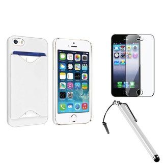 eForCity White with Card Holder Snap on Case + Clear Reusable Screen Protector + Stylus Pen compatible with Apple® iPhone® 5 / 5S: Cell Phones & Accessories