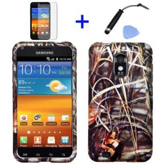 4 items Combo: Mini Stylus Pen + LCD Screen Protector Film + Case Opener + Wild Outdoor Grass Pond Lake Camouflage Design Rubberized Snap on Hard Shell Cover Faceplate Skin Phone Case for Sprint Samsung Epic Touch Galaxy SII D710, US Cellular/ Boost Mobile