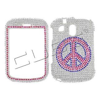 Silver with Red and Blue Freedom Peace Sign Sparkling Luxury Rhinestones Full Diamond Bling Pantech Jest 8040 / Txt8040 Snap on Cell Phone Case + Microfiber Bag: Electronics