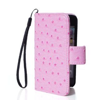 GETLAST Fashion New Ostrich Hair Pattern Wallet Card Pouch Leather Case Cover + Screen Protector For Apple Iphone 5 5G 5S Babypink: Cell Phones & Accessories