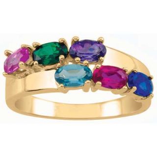 Mothers Oval Synthetic Birthstone Double Row Ring in 14K White or