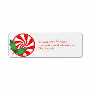 Round Peppermint Candy  Holly Sprig Personalized Custom Return Address Label
