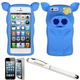 Bably Blue Pig Nose Silicone Skin Cover with Earphone Holder for Apple iPhone 5 Newest Model (16GB 32GB 64GB) + Mirror Scratch Guard Screen Protector + VG Executive Laser Pointer Stylus Pen: Cell Phones & Accessories