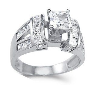 CZ Princess Engagement Ring 14k White Gold Cubic Zirconia (2.00 CTW): Jewelry
