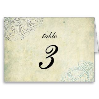 Vintage Teal Swirl Damask Wedding Table Number Cards