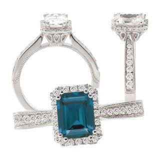 18K Lab Grown 7X5mm Emerald Cut Alexandrite Engagement Ring with Natural Diamond Halo Jewelry
