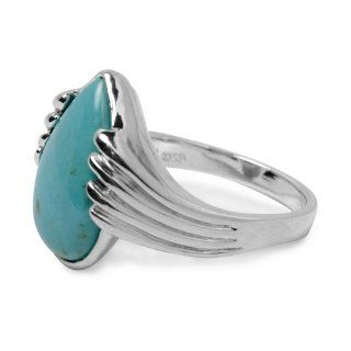 Sterling Silver Kingman Turquoise Blue Green Pear Shape Ring Jewelry