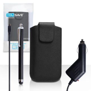Yousave Accessories Nokia Asha 503 Case Black Lichee Leather Pouch Cover With Stylus Pen And Car Charger: Cell Phones & Accessories