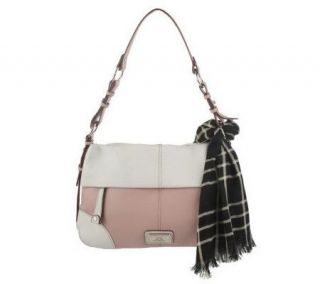 Isaac Mizrahi Live! Pebble Leather Shopper With Scarf —