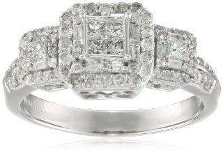 10k White Gold Diamond Engagement Ring (1 cttw, I J Color, I2 I3 Clarity), Size 9 Jewelry