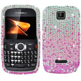 Hard Plastic Snap on Cover Fits Motorola WX430 Theory Waterfall Pink Full Diamond Boost Mobile: Cell Phones & Accessories