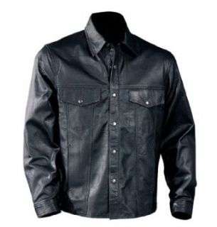 Redline Men's Long Sleeve Lightweight Snap Front Lined Leather Shirt. M 1800 Button Down Shirts Clothing