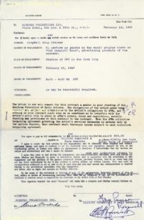 ELLIOTT ROOSEVELT   CONTRACT SIGNED 02/15/1947 CO SIGNED BY:ANNA SOSENKO , FAYE EMERSON ROOSEVELT: Entertainment Collectibles