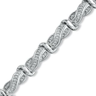 CT. T.W. Princess Cut Diamond Swirl Line Bracelet in Sterling Silver
