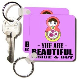 kc_173330_1 EvaDane   Quotes   You are beautiful inside and out. Purple. Matryoshka Doll.   Key Chains   set of 2 Key Chains: Clothing