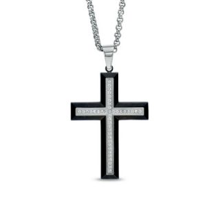 CT. T.W. Diamond Cross Pendant in Two Tone Stainless Steel   24