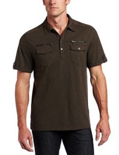 Calvin Klein Sportswear Men's Short Sleeve Textured Polo With Chest Pockets and Epaulettes, Black Olive, Small at  Mens Clothing store: Polo Shirts