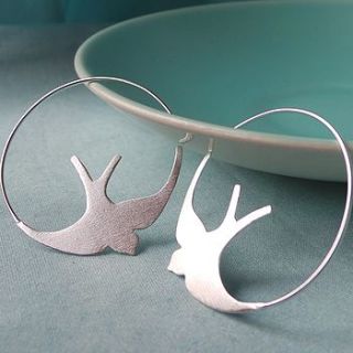 silver swallow hoop earrings by martha jackson