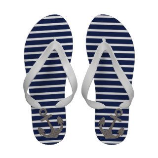 Nautical Silver Anchor Flip Flops