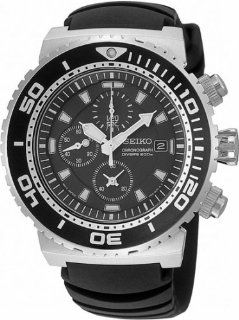 Seiko #SNDA13P2 Men's Black Dial Chronograph Diver Watch with Rubber Strap Watches