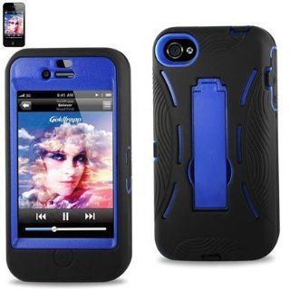 Importer520 HYBRID Armor Cover CASE FOR Apple Iphone 4 4S,4G. With kickStand Two piece case Hard Shell + soft Silicone BLACK/Blue Kickstand: Cell Phones & Accessories