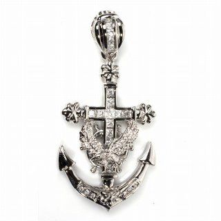 Sterling Silver   Cross and Anchor   Clear CZ   77mm Pendant Height: Jewelry