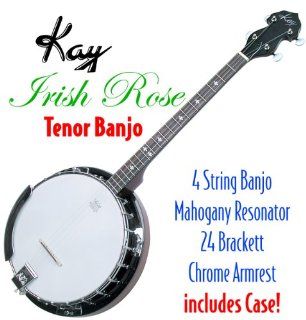 Kay KBJ40 W/C Tenor 4 String Irish Rose Banjo with Hardshell Wood Case: Musical Instruments