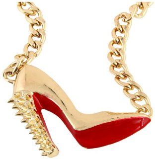 Chunky Gold & Red Bottom Spike High Heel Diva Stiletto Shoe Pump Bib Pendant Statement Necklace Fashion Jewelry: Jewelry
