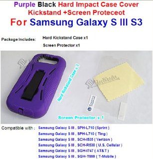Purple/Black Hard Impact Case Cover Kickstand+Screen Protector For Samsung Galaxy S III S3,SPH L710,,SCH I535,SGH I747,SGH T999 Smart Phone Cell Phones & Accessories