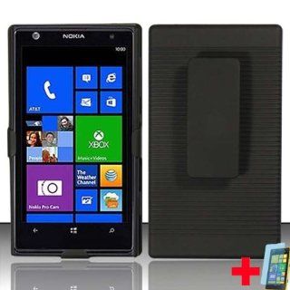 NOKIA LUMIA 1020 SOLID BLACK RIDGE BELT CLIP HOLSTER KICKSTAND COMBO CELL PHONE CASE SHELL + FREE SCREEN PROTECTOR, FROM (TRIPLE8ACCESSORIES): Cell Phones & Accessories