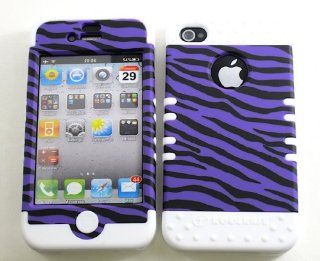 3 IN 1 HYBRID SILICONE COVER FOR APPLE IPHONE 4 4S HARD CASE SOFT WHITE RUBBER SKIN ZEBRA WH TE542 KOOL KASE ROCKER CELL PHONE ACCESSORY EXCLUSIVE BY MANDMWIRELESS: Cell Phones & Accessories