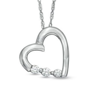 Lab Created White Sapphire Three Stone Heart Pendant in Sterling