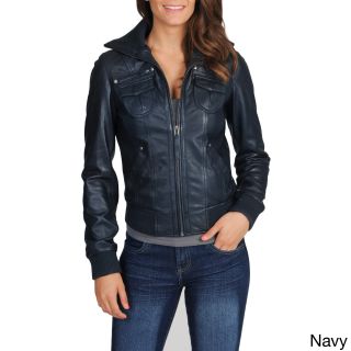 First Manufacturing Co. Inc Whet Blu Womens Leather Bomber Jacket Navy Size L (12 : 14)