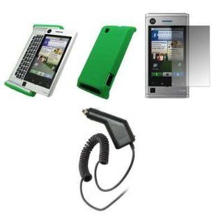 Motorola Devour A555   Premium Neon Green Soft Silicone Gel Skin Cover Case + Crystal Clear LCD Screen Protector + Rapid Car Charger for Motorola Devour A555: Cell Phones & Accessories