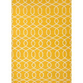 Handmade Flat weave Geometric Pattern Yellow Wool Area Rug (8 X 10)