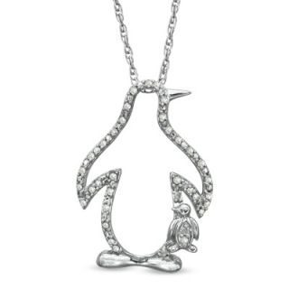 CT. T.W. Diamond Penguin and Chick Silhouette Pendant in Sterling