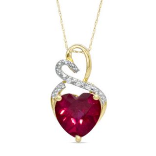 Heart Shaped Lab Created Ruby and Diamond Accent Pendant in 10K Gold