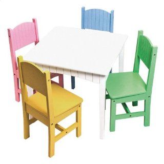 Lipper International 553 Child's 5 Piece Set, White Table with Bead Board Detail on Apron & 4 Chairs, Assorted Colors   Childrens Table And Chair Sets