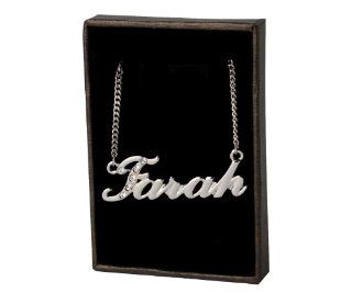 Name Necklaces Farah   Personalized Necklace White Gold Plated 18K, Curb Chain, Swarovski Crystal, Christmas, Valentines, Mother's Day Gift, Including Free Gift Bag & Box: Jewelry