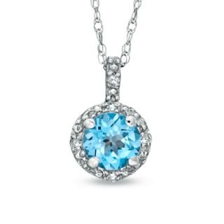 0mm Swiss Blue Topaz and Diamond Accent Frame Pendant in 10K White
