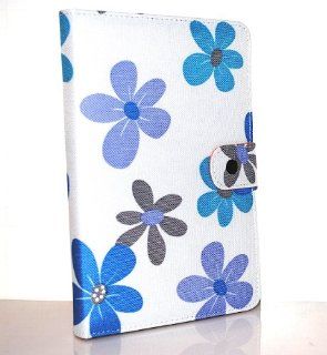 Blue Purple Flower Design Fabric Leather Padfolio Pouch Cover Case with Interior Compartment for  Kindle 3 Kindle3 Wifi /3g Latest Version Ebook Reader: Kindle Store