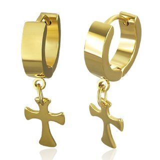 E560 E560 Stainless Steel Gold Plated Cross Drop Hoop Huggie Earrings: Mission: Jewelry