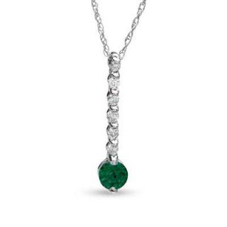 0mm Emerald and 1/10 CT. T.W. Diamond Line Drop Pendant in 10K White