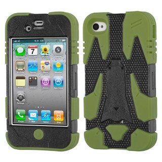 MyBat Apple iPhone 4s/4 Cyborg Hybrid Phone Protector Cover   Retail Packaging   Black/Green: Cell Phones & Accessories