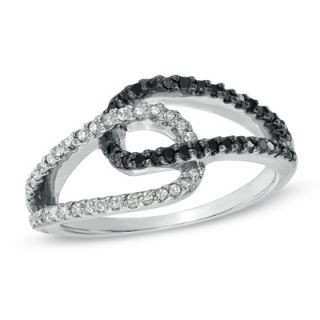 CT. T.W. Enhanced Black and White Diamond Interlocking Ring in