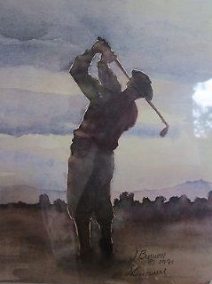American Art Painting Artist Judy Buswell Signed Original Watercolour Golf Theme : Everything Else